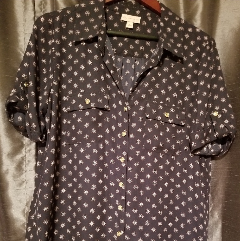 Nautical themed short sleeve blouse